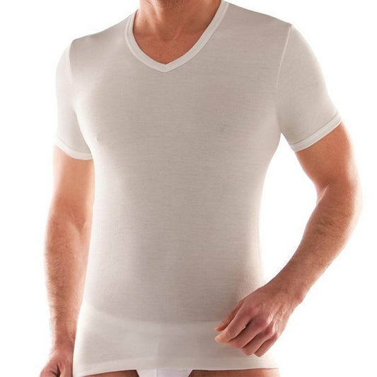 Maglia da uomo a mezza manica in caldo cotone scollo V / girocollo colore bianco (confezione 4 pezzi) articolo OP01 / OP02 - Speedy