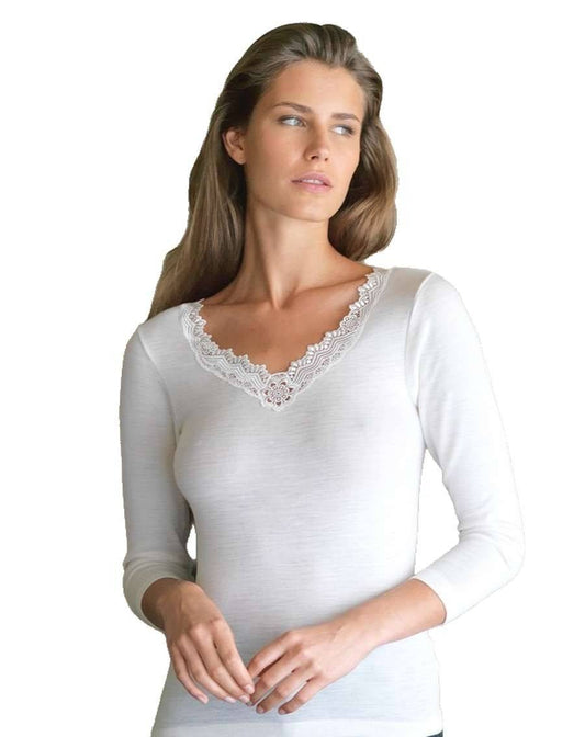 Maglia da donna manica lunga in lana e cotone con scollatura in pizzo (confezione 6 pezzi) articolo OP17 - Speedy